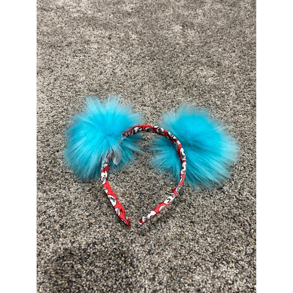 Dr Seuss Thing 1 Thing 2 Blue Faux Fur Pom Pom Headband Costume Accessory Red